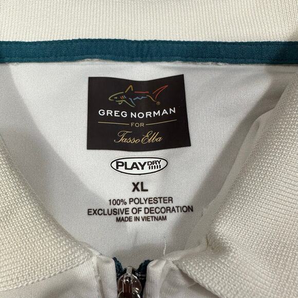 Greg Norman Tasso Elba PlayDry White Striped Quarter Zip Polo Shirt Size XL - Picture 7 of 7